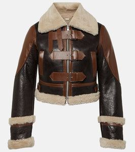 Blumarine Shearling-trimmed leather jacket