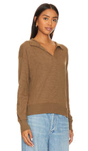 Bobi Banded V Neck Collared Shirt in Brown