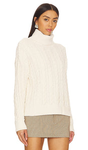 Bobi Cable Knit Turtleneck Sweater in Cream