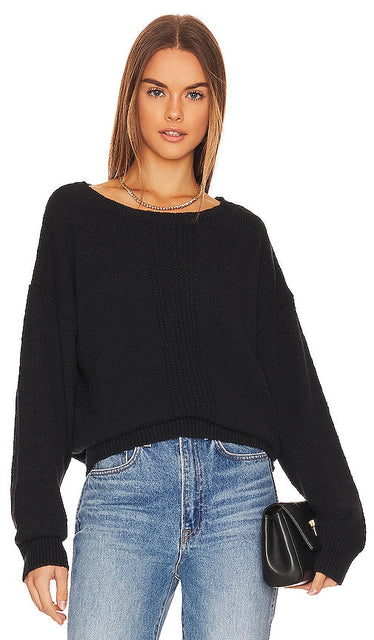 Bobi Center Stitch Boatneck Sweater in Black - Pull à col bateau avec point central Bobi en noir - 黑色 Bobi Center Stitch 船领毛衣 - Bobi Mittelstich-Pullover mit U-Boot-Ausschnitt in Schwarz - Bobi 센터 스티치 보트넥 스웨터블랙 색상 - Maglione con scollo a barchetta Bobi con cucitura centrale in nero