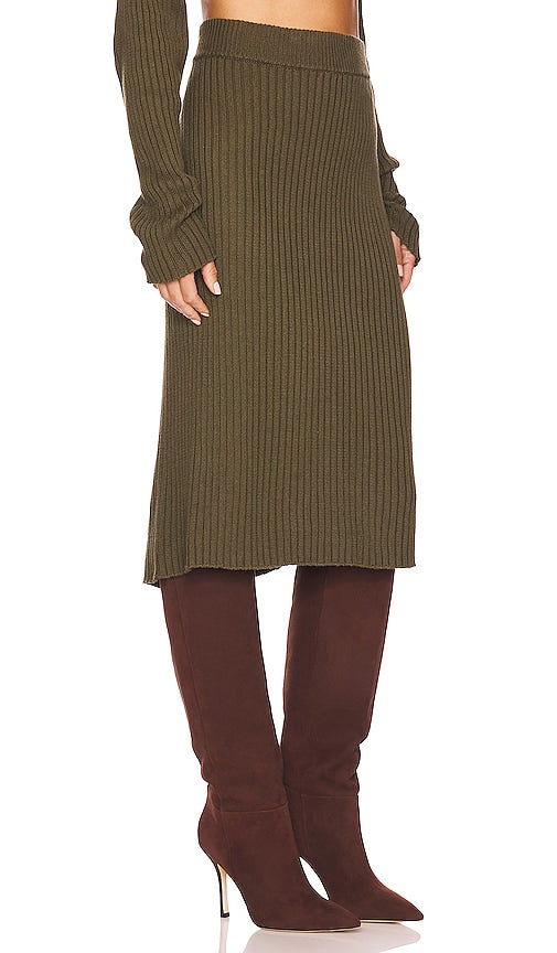 Bobi Rib Midi Skirt in Olive