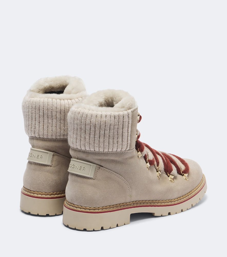 Beige Bogner Andermatt shearling-lined suede ankle boots - Flat Boots