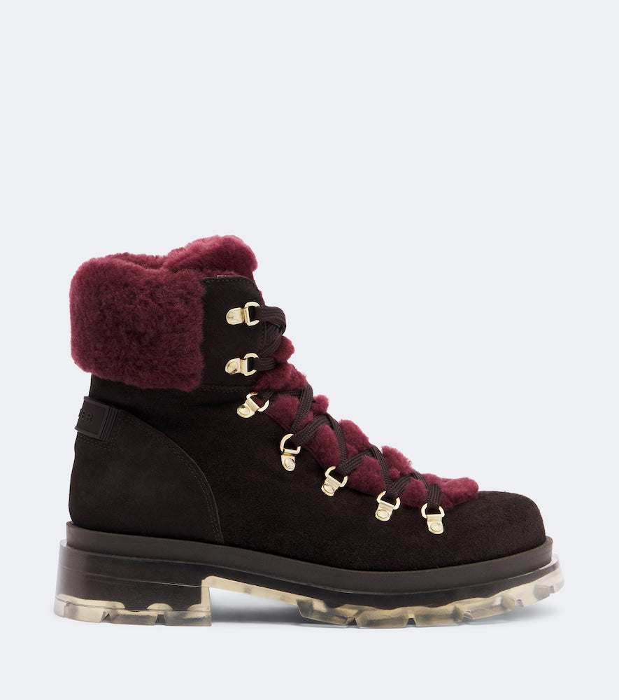 Bogner Swansea shearling-trimmed suede snow boots - Burgundy Flat Boots