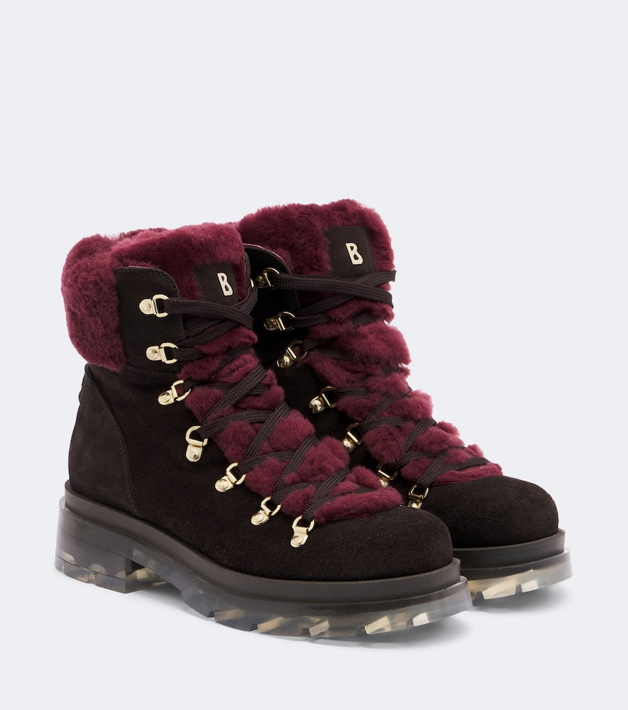 Bogner Swansea shearling-trimmed suede snow boots - Burgundy Flat Boots