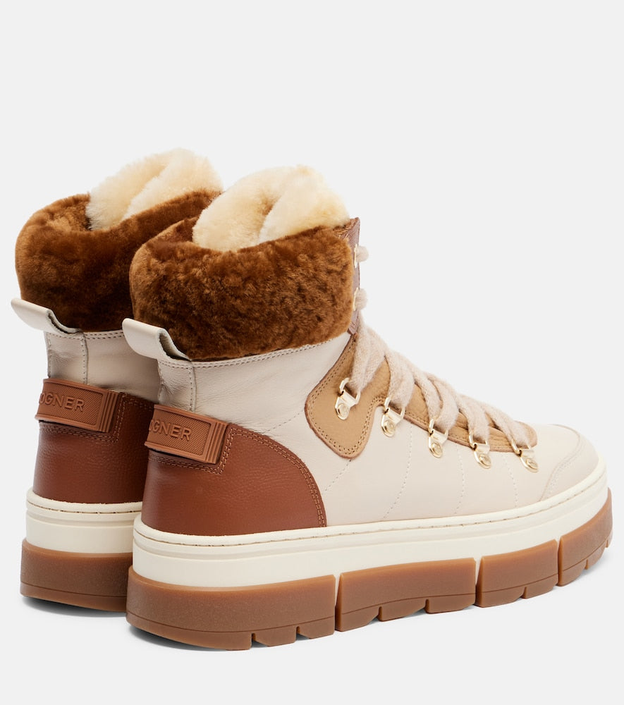 Bogner Vaduz shearling-trimmed leather ankle boots in Beige - Flat Boots
