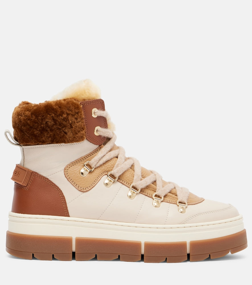 Bogner Vaduz shearling-trimmed leather ankle boots in Beige - Flat Boots