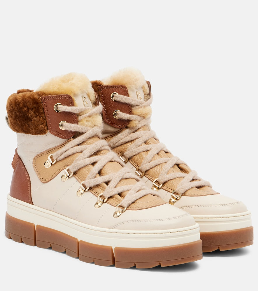Bogner Vaduz shearling-trimmed leather ankle boots in Beige - Flat Boots