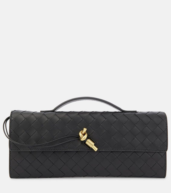 Bottega Veneta Andiamo Intrecciato leather clutch. Shop Bottega Veneta Clutches for women now.
