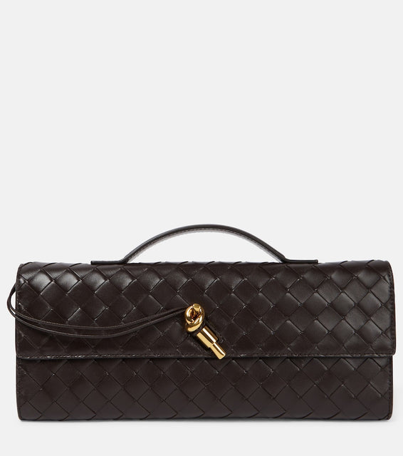 Bottega Veneta Andiamo Intrecciato leather clutch. Shop Bottega Veneta Clutches for women now.