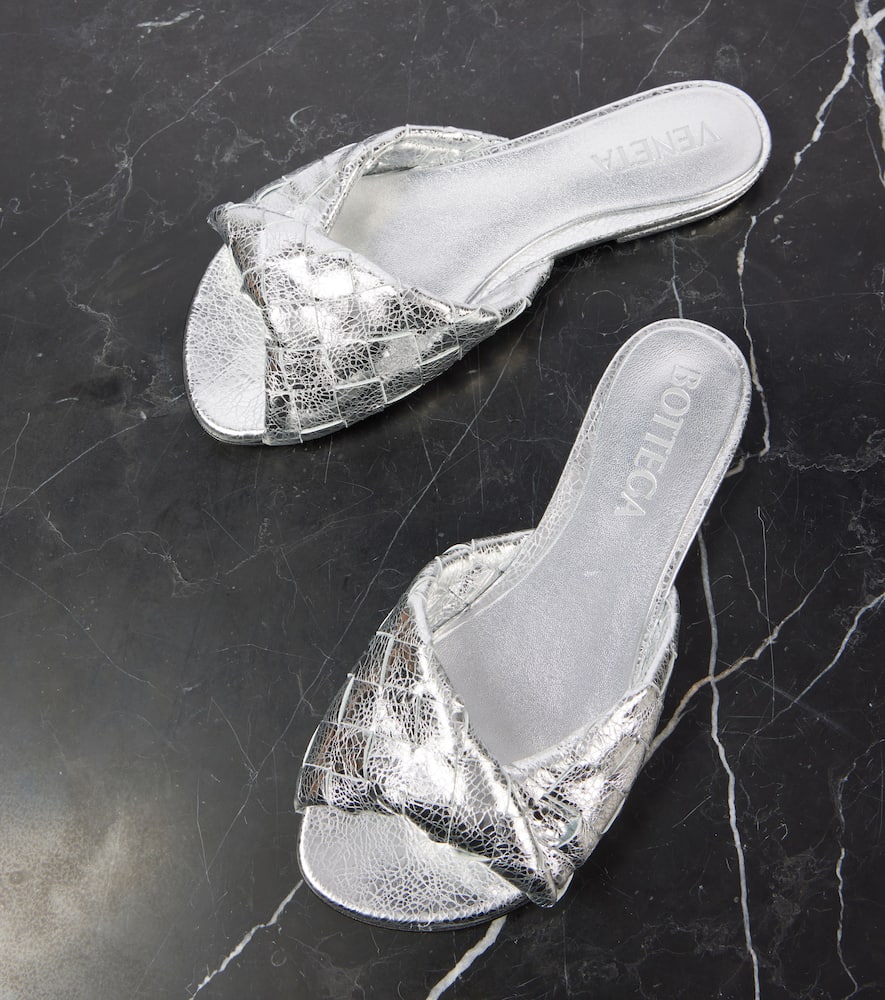 Bottega Veneta Blink Intrecciato metallic leather mules