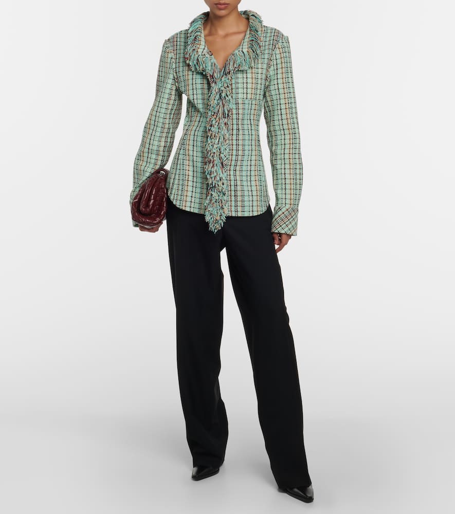 Bottega Veneta Fringed checked cotton-blend jacket