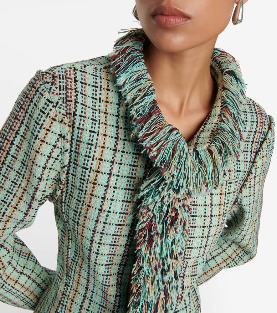 Bottega Veneta Fringed checked cotton-blend jacket