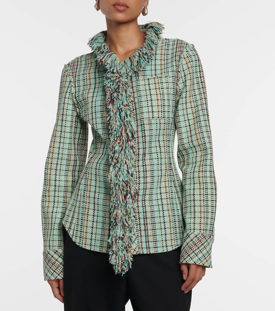 Bottega Veneta Fringed checked cotton-blend jacket