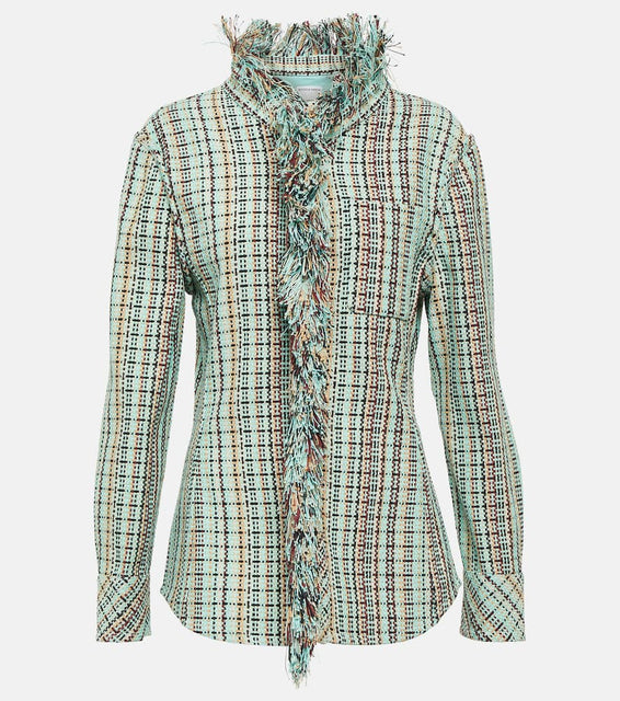 Bottega Veneta Fringed checked cotton-blend jacket