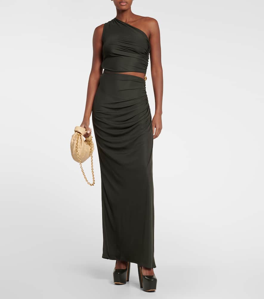 Bottega Veneta One-shoulder ruched jersey cutout gown