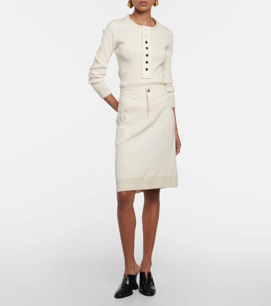 Bottega Veneta Ribbed-knit cotton jersey midi skirt