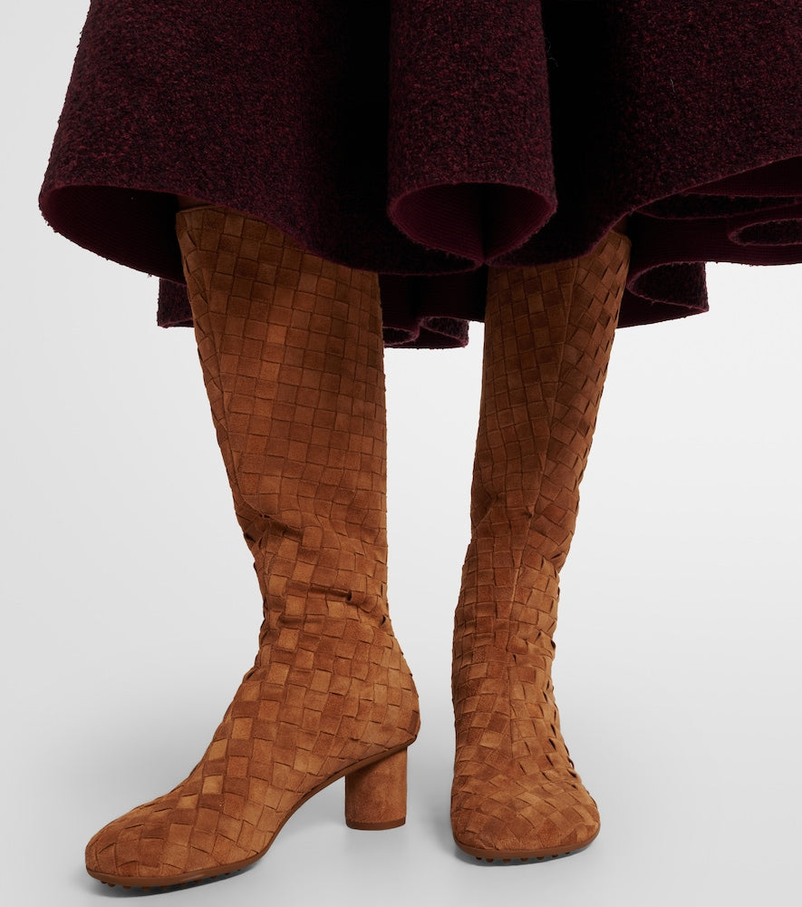 Bottega Veneta Atomic Intrecciato suede knee-high boots - Brown Mid Heel Boots