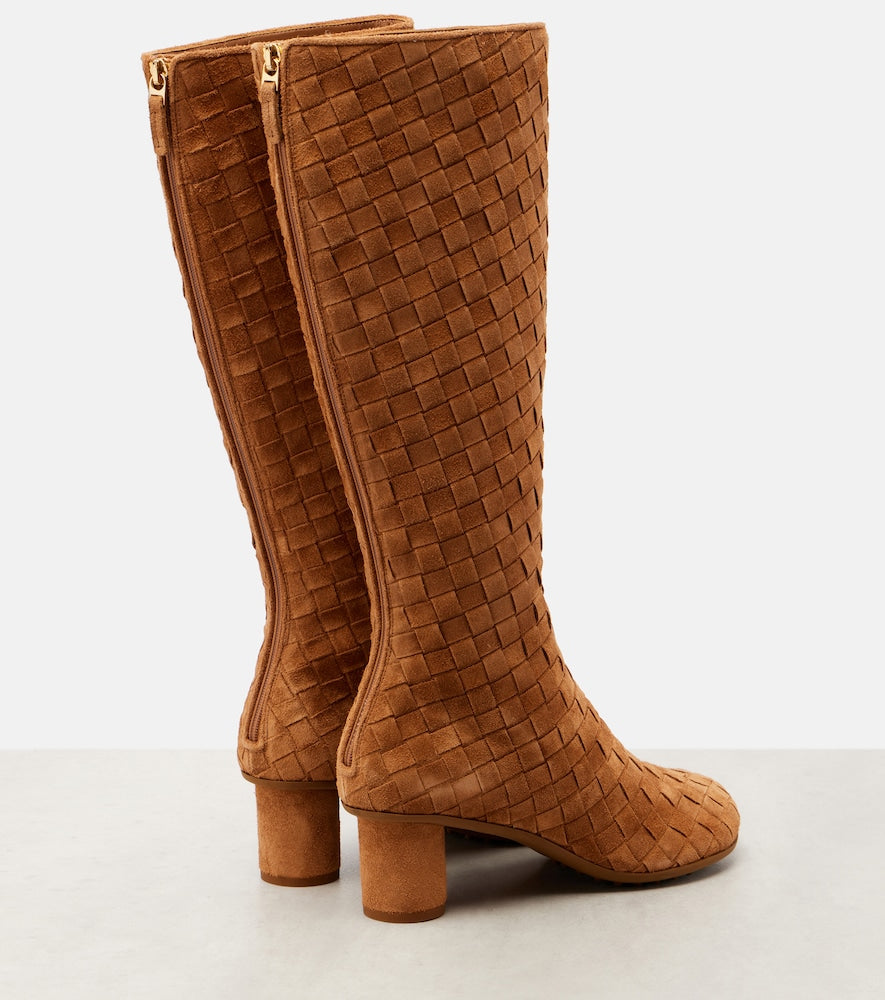 Bottega Veneta Atomic Intrecciato suede knee-high boots - Brown Mid Heel Boots