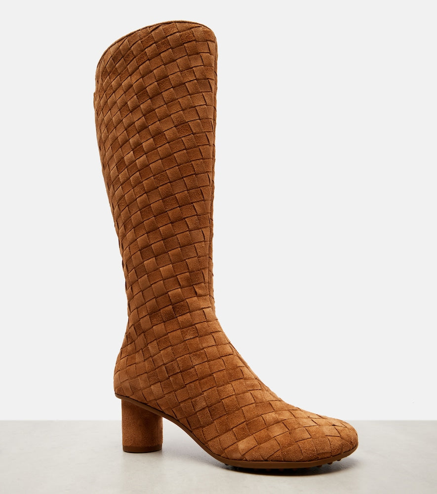 Bottega Veneta Atomic Intrecciato suede knee-high boots - Brown Mid Heel Boots
