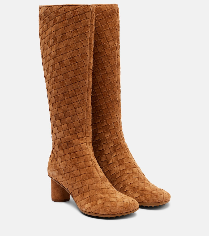 Bottega Veneta Atomic Intrecciato suede knee-high boots - Brown Mid Heel Boots