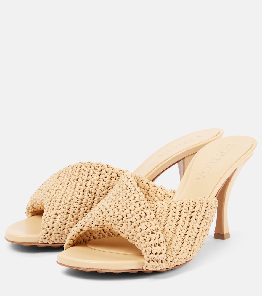 Bottega Veneta Blink 80 crochet raffia mules in Beige - Heeled Sandals