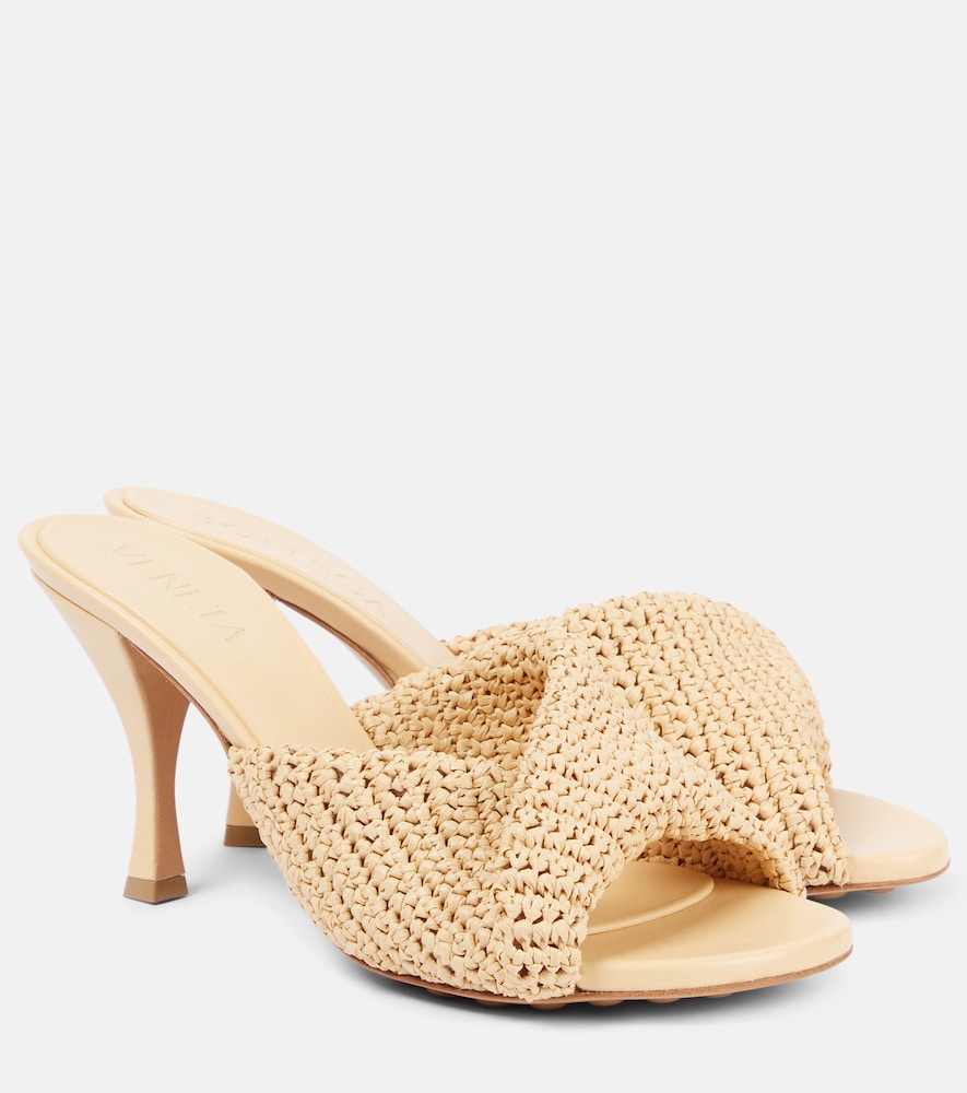Bottega Veneta Blink 80 crochet raffia mules in Beige - Heeled Sandals