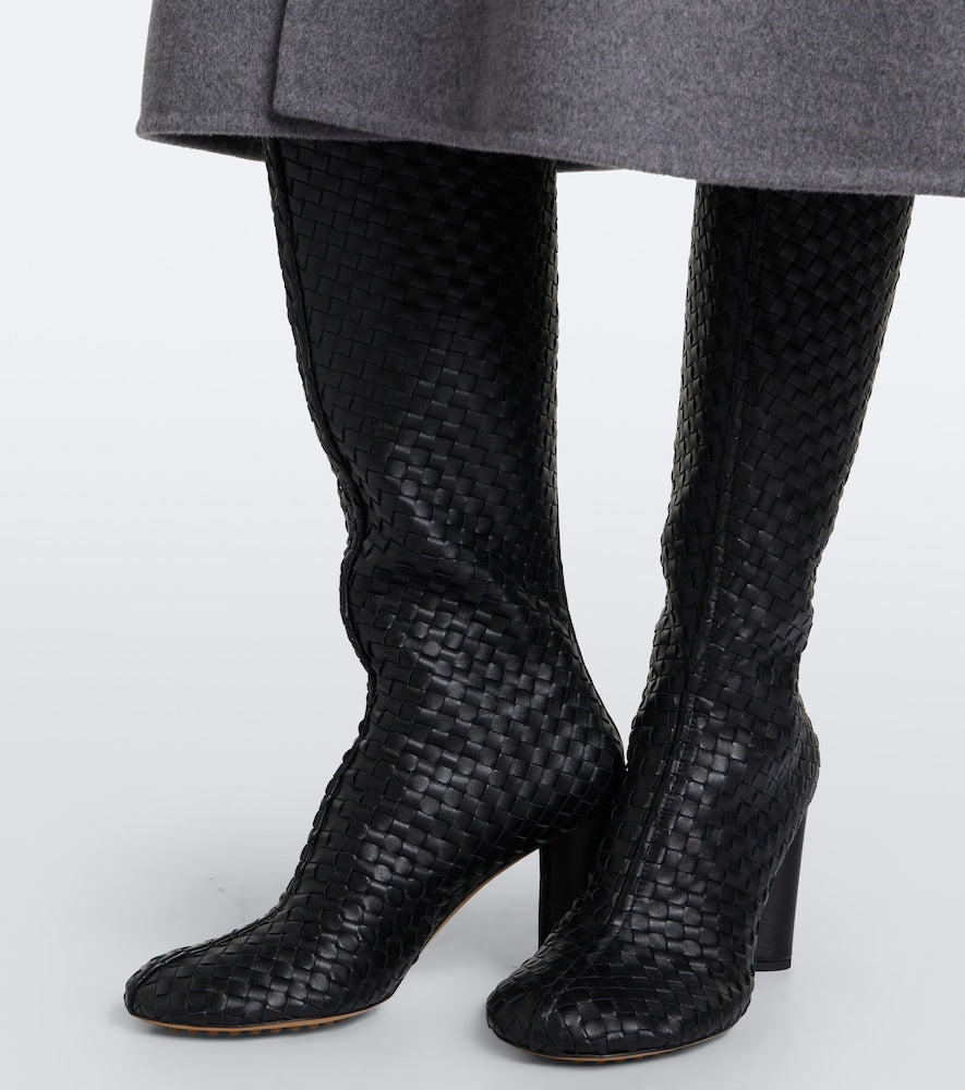 Black Bottega Veneta Cherry Intrecciato leather knee-high boots - High Heels