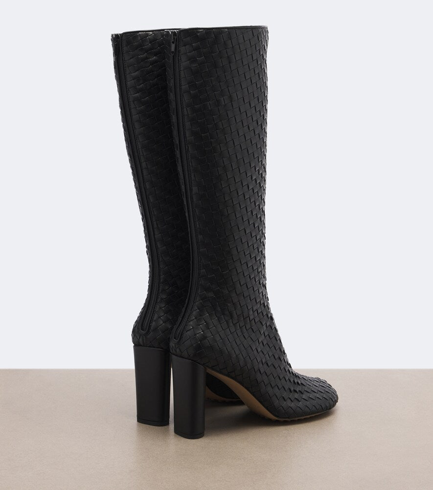 Black Bottega Veneta Cherry Intrecciato leather knee-high boots - High Heels