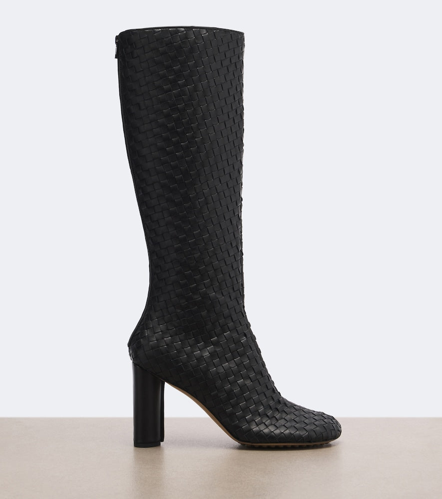 Black Bottega Veneta Cherry Intrecciato leather knee-high boots - High Heels