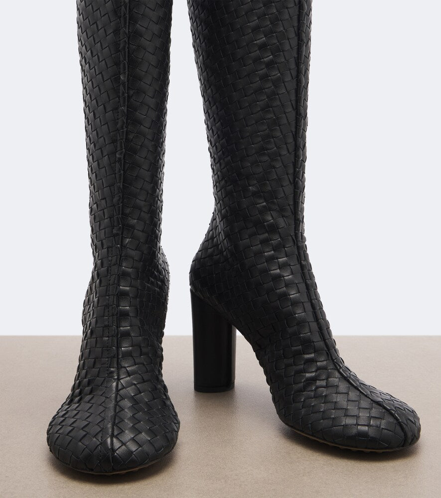 Black Bottega Veneta Cherry Intrecciato leather knee-high boots - High Heels