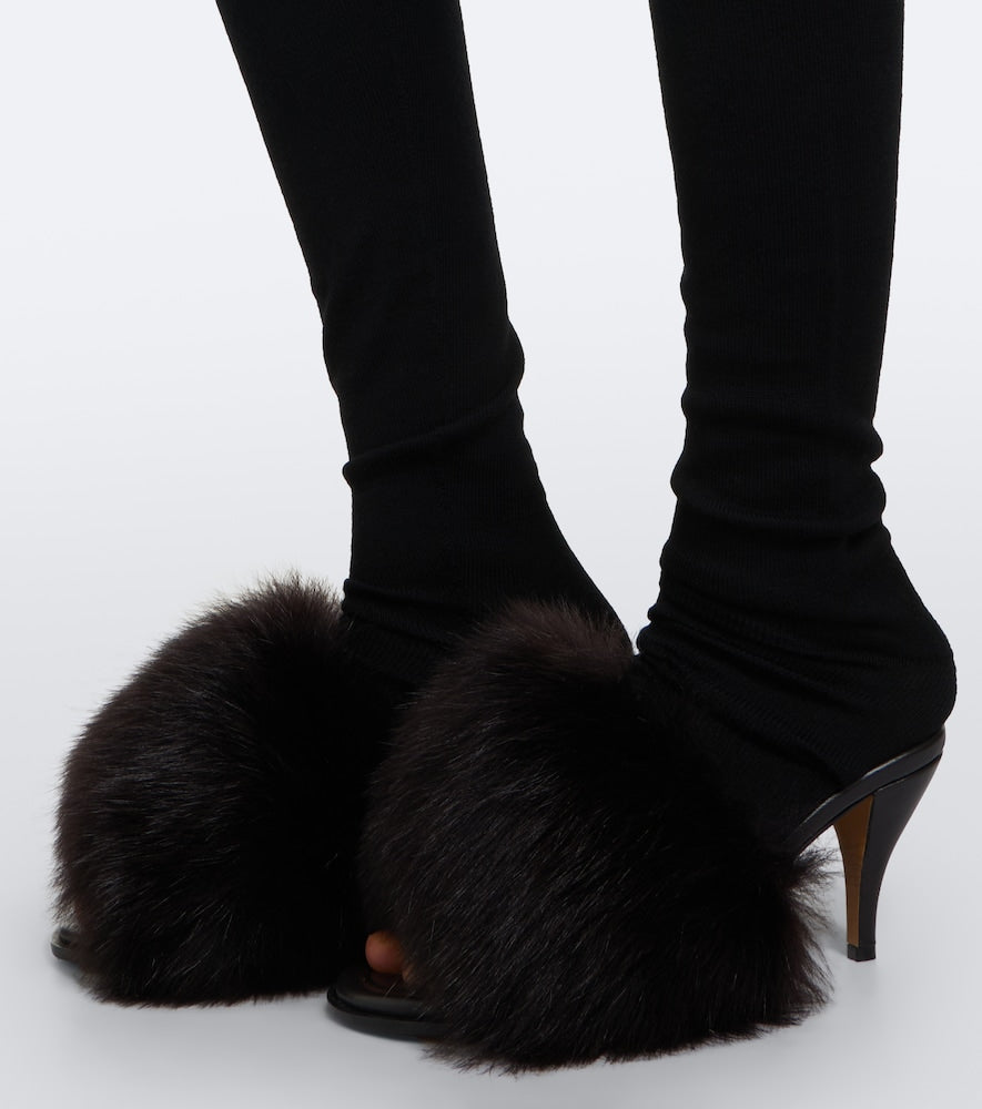 Brown Bottega Veneta Cherry shearling mules - High-Heel Sandals