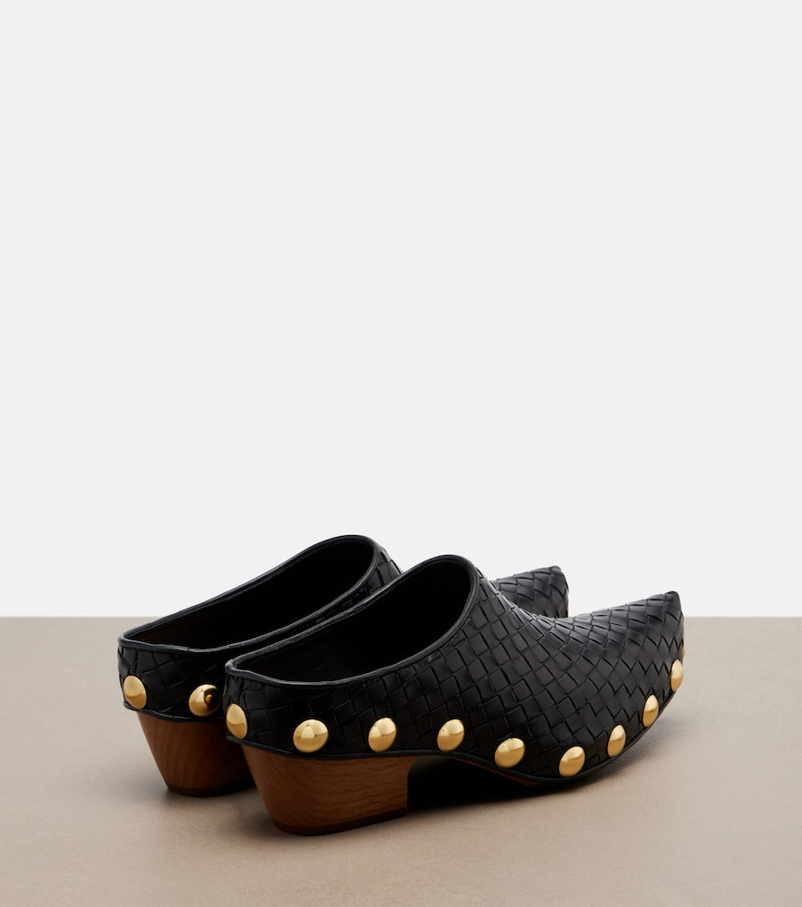 Black Bottega Veneta Gondola Intrecciato studded leather clogs - Mid Heel Pumps