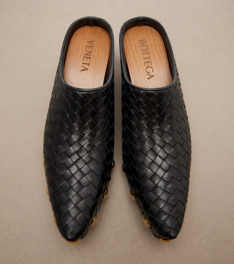 Black Bottega Veneta Gondola Intrecciato studded leather clogs - Mid Heel Pumps