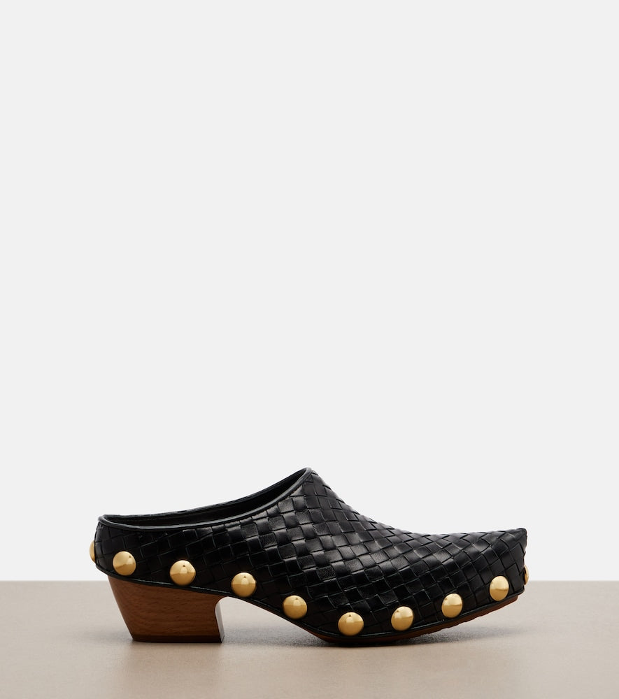 Black Bottega Veneta Gondola Intrecciato studded leather clogs - Mid Heel Pumps