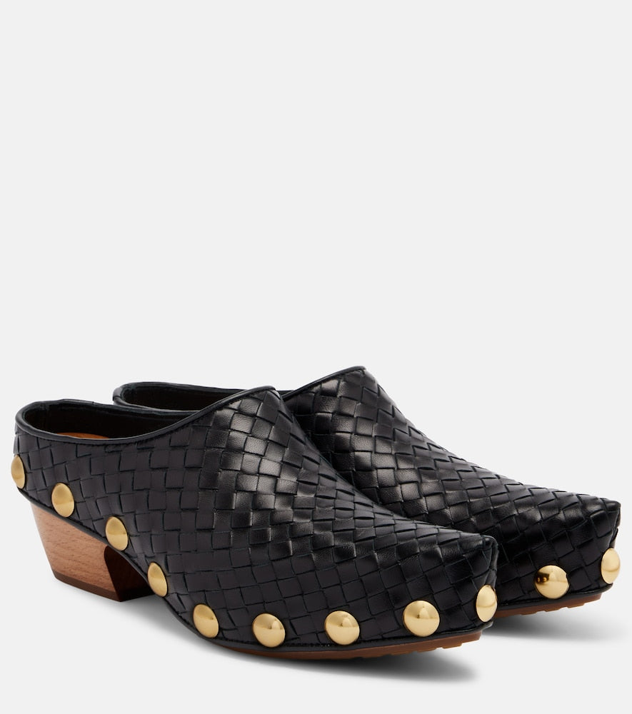 Black Bottega Veneta Gondola Intrecciato studded leather clogs - Mid Heel Pumps
