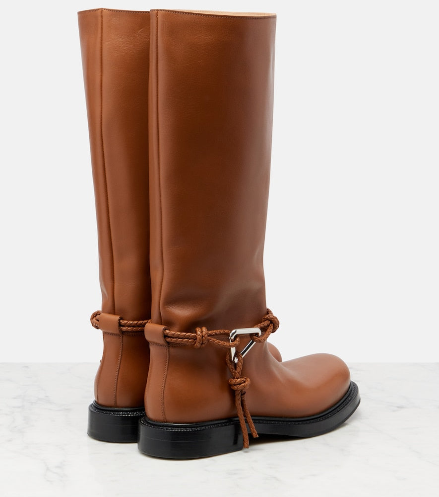 Bottega Veneta James leather knee-high boots in Brown - Flat Boots