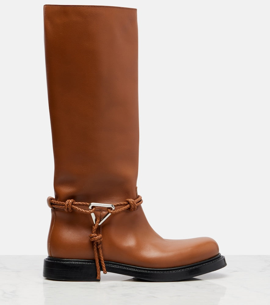 Bottega Veneta James leather knee-high boots in Brown - Flat Boots