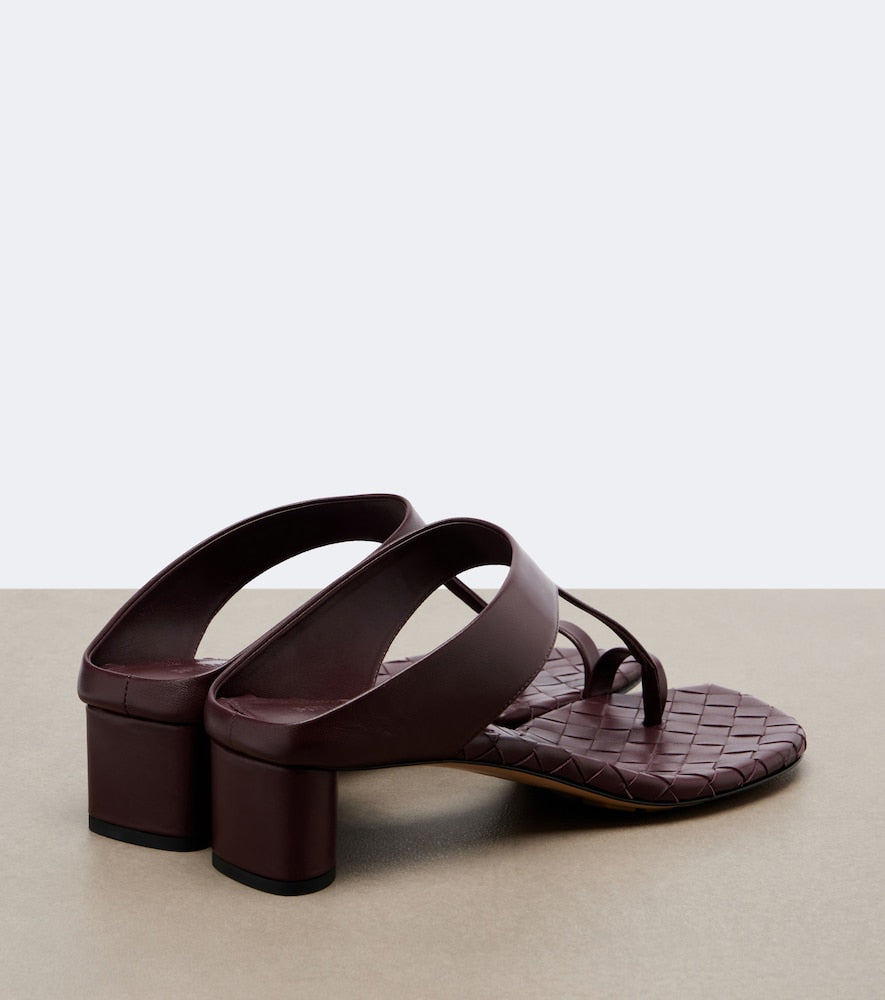 Bottega Veneta Livia Intrecciato leather thong sandals (Burgundy) - High-Heel Sandals