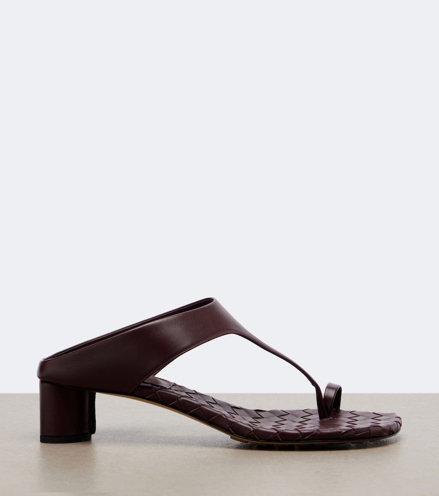Bottega Veneta Livia Intrecciato leather thong sandals (Burgundy) - High-Heel Sandals