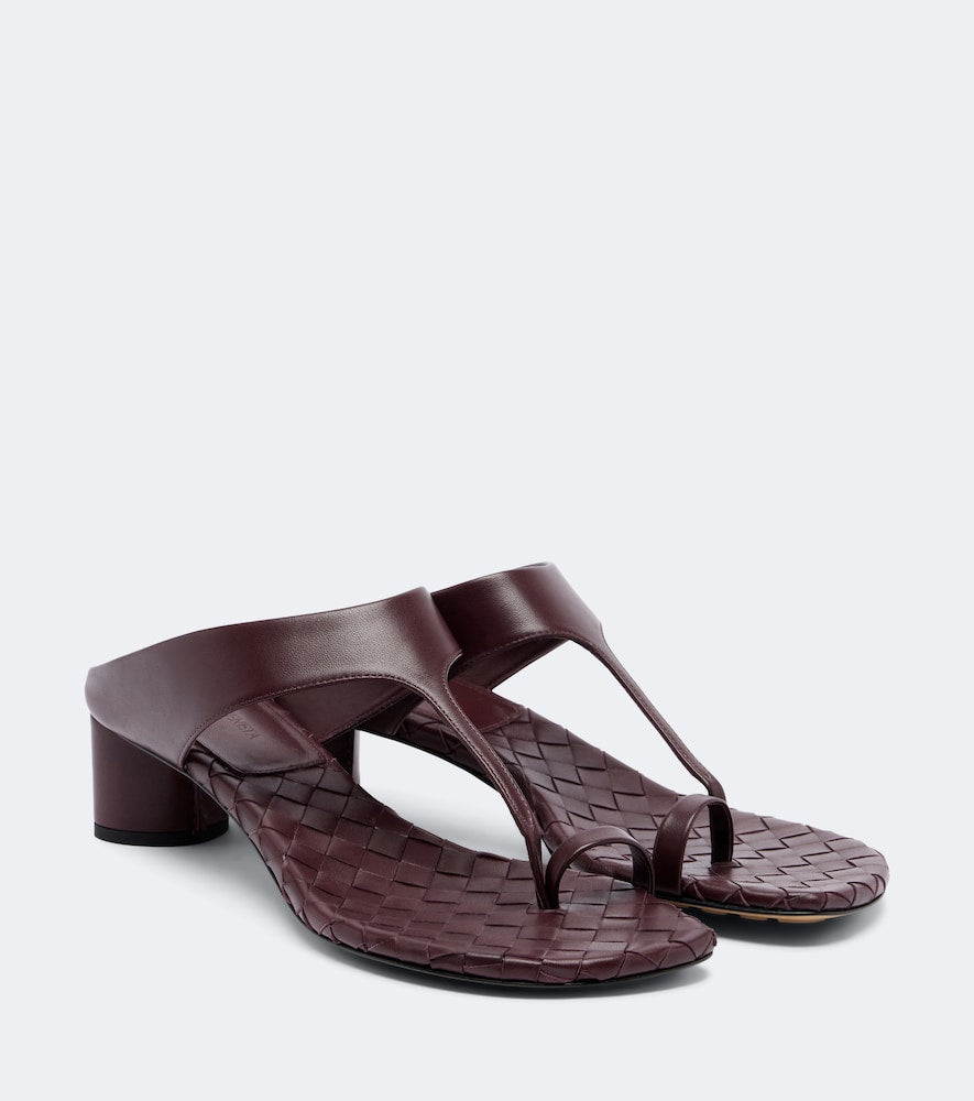 Bottega Veneta Livia Intrecciato leather thong sandals (Burgundy) - High-Heel Sandals