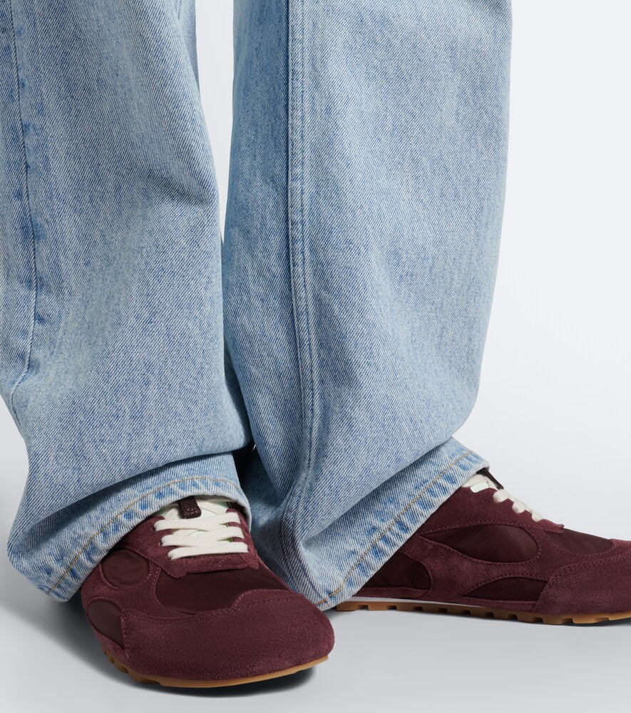Bottega Veneta Orbit Flash suede-trimmed sneakers - Burgundy Low-Top Sneakers
