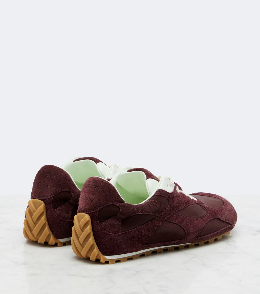 Bottega Veneta Orbit Flash suede-trimmed sneakers - Burgundy Low-Top Sneakers