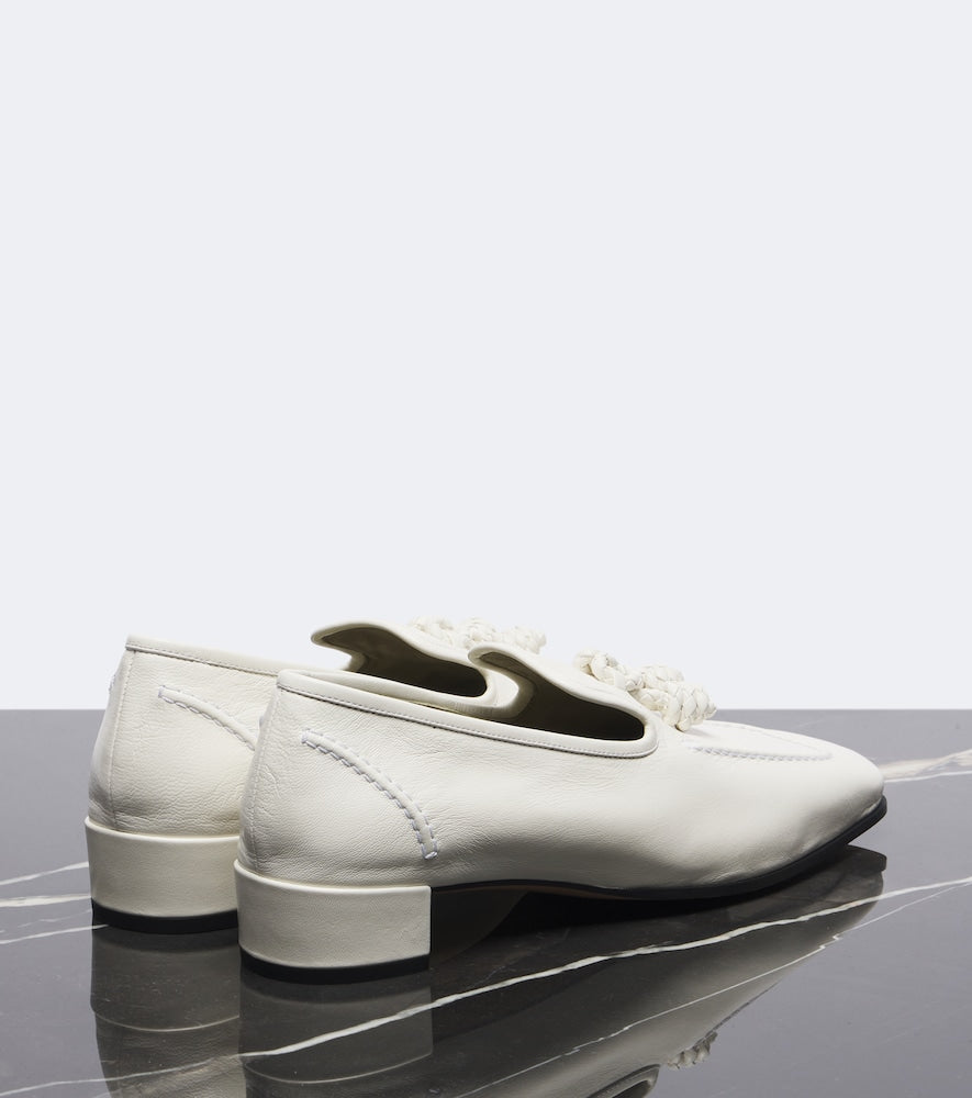 Bottega Veneta Romeo Knot leather loafer pumps (White) - Mid Heel Pumps
