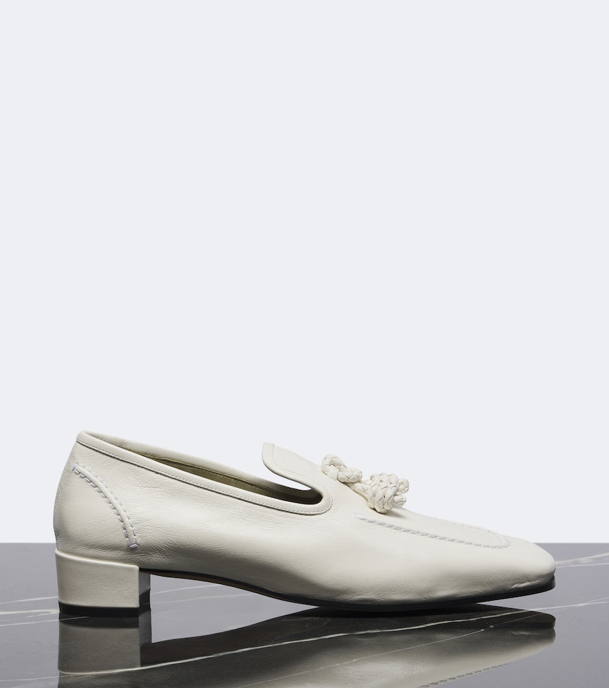 Bottega Veneta Romeo Knot leather loafer pumps (White) - Mid Heel Pumps