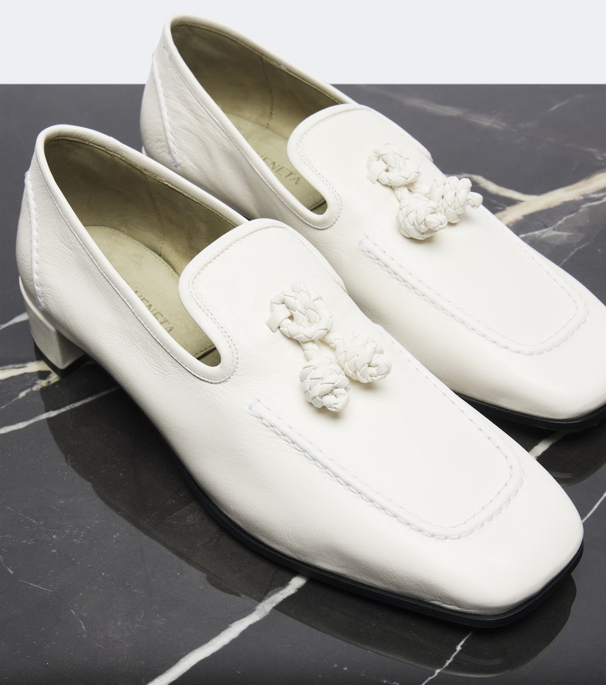 Bottega Veneta Romeo Knot leather loafer pumps (White) - Mid Heel Pumps