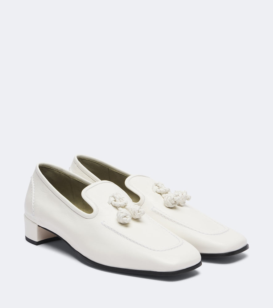 Bottega Veneta Romeo Knot leather loafer pumps (White) - Mid Heel Pumps
