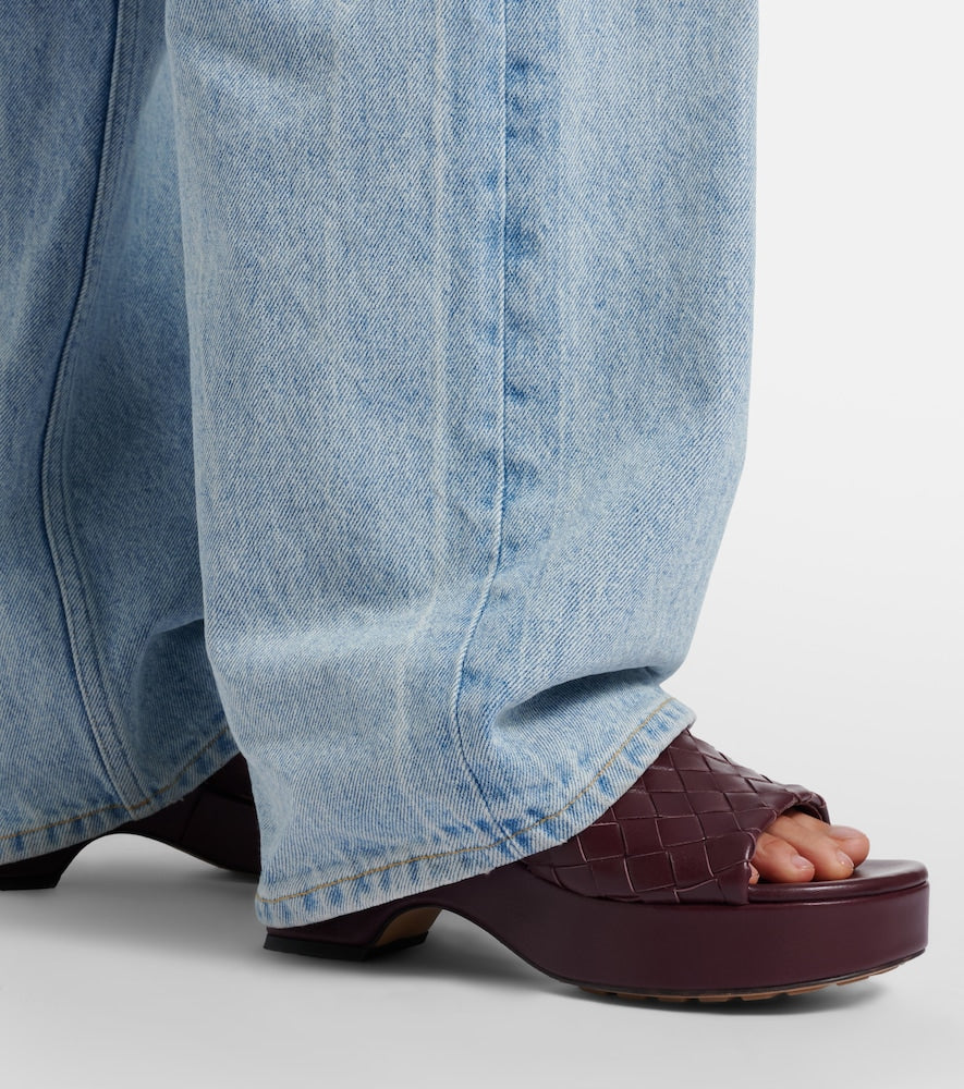 Bottega Veneta Rosita Intrecciato leather wedge mules in Burgundy - Heeled Sandals