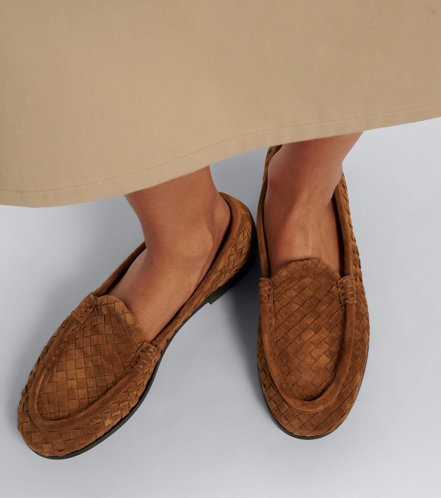 Brown Bottega Veneta Silenzio Intrecciato suede loafers - Loafers