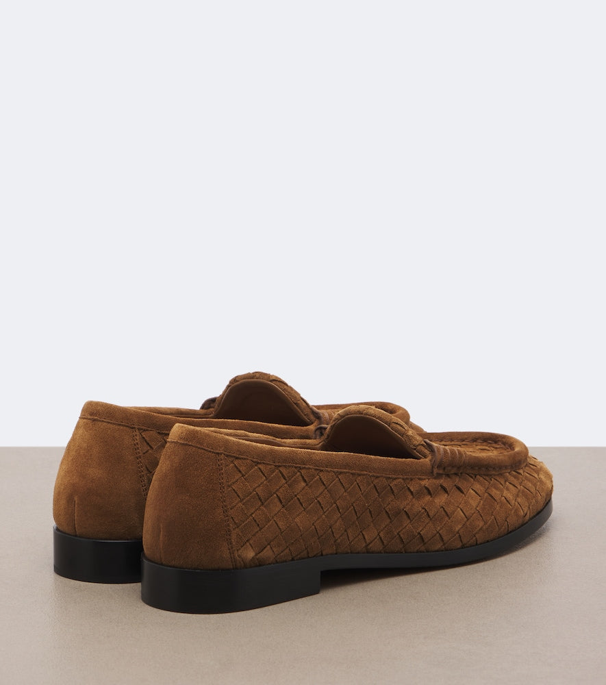 Brown Bottega Veneta Silenzio Intrecciato suede loafers - Loafers