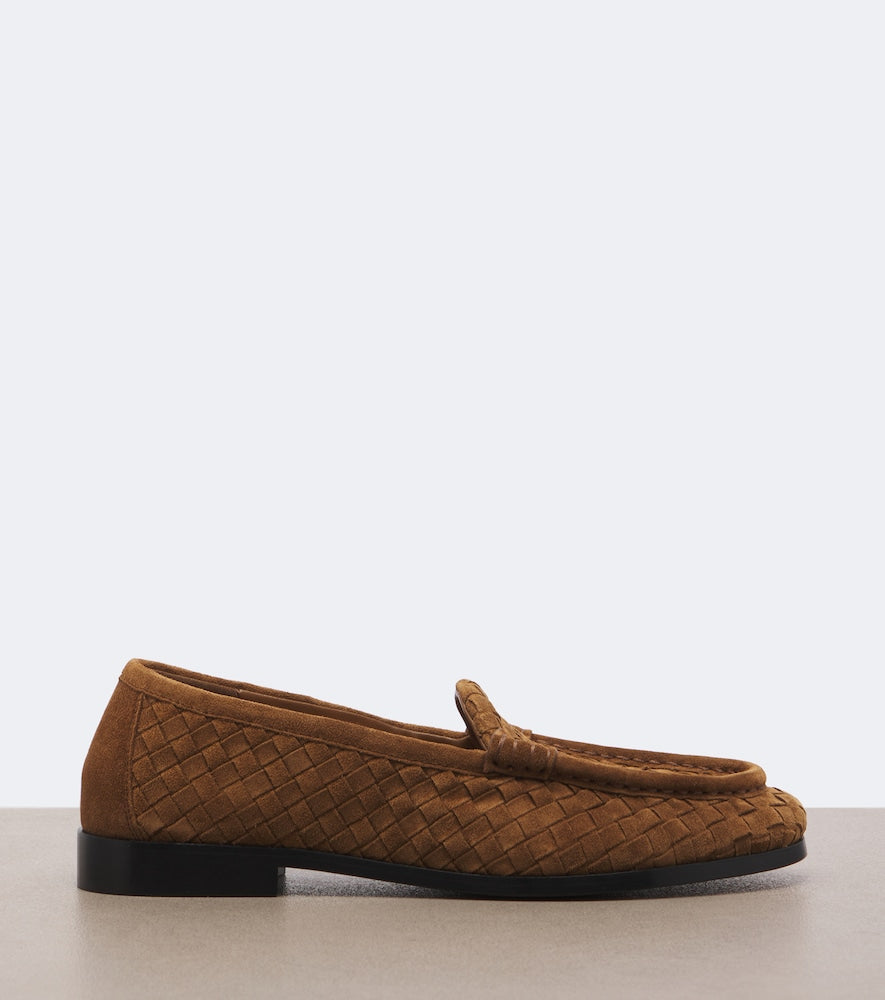 Brown Bottega Veneta Silenzio Intrecciato suede loafers - Loafers
